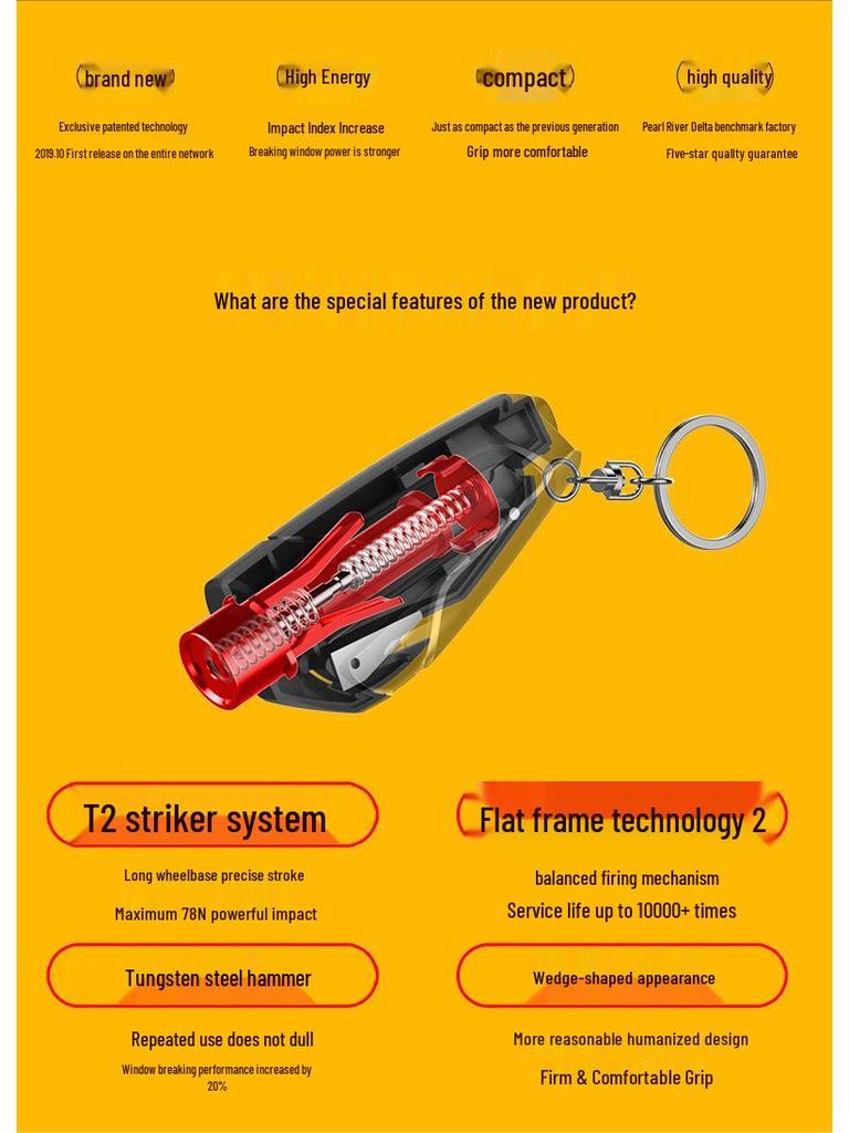 Tungsten Steel Multifunctional Keychain Safety Hammer: Lifesaving Escape Tool & Window Breaker for Sedans, Trucks, Firefighters.