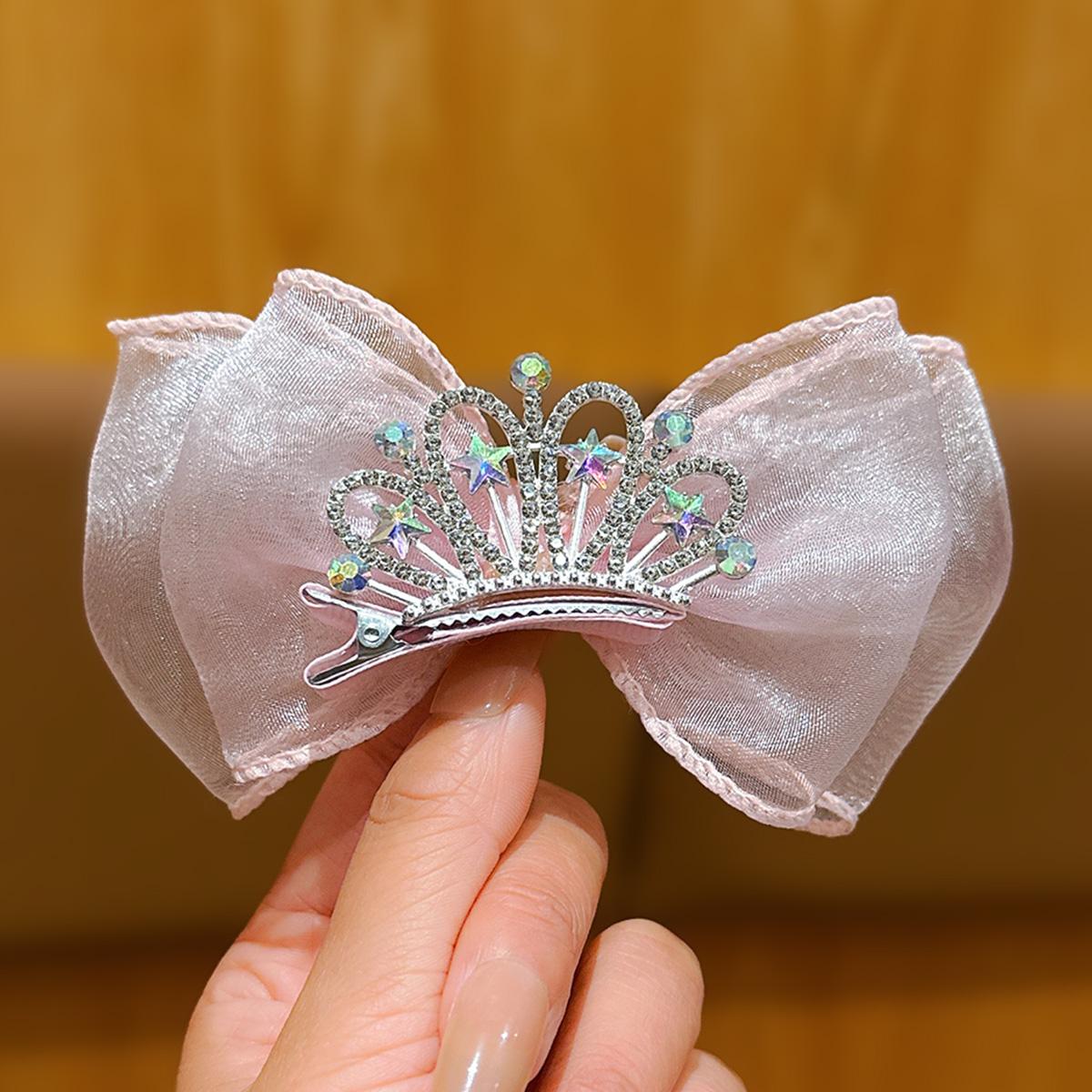 

1 pink sweet wind bow crown hair clip suitable for daily use as a hair accessory