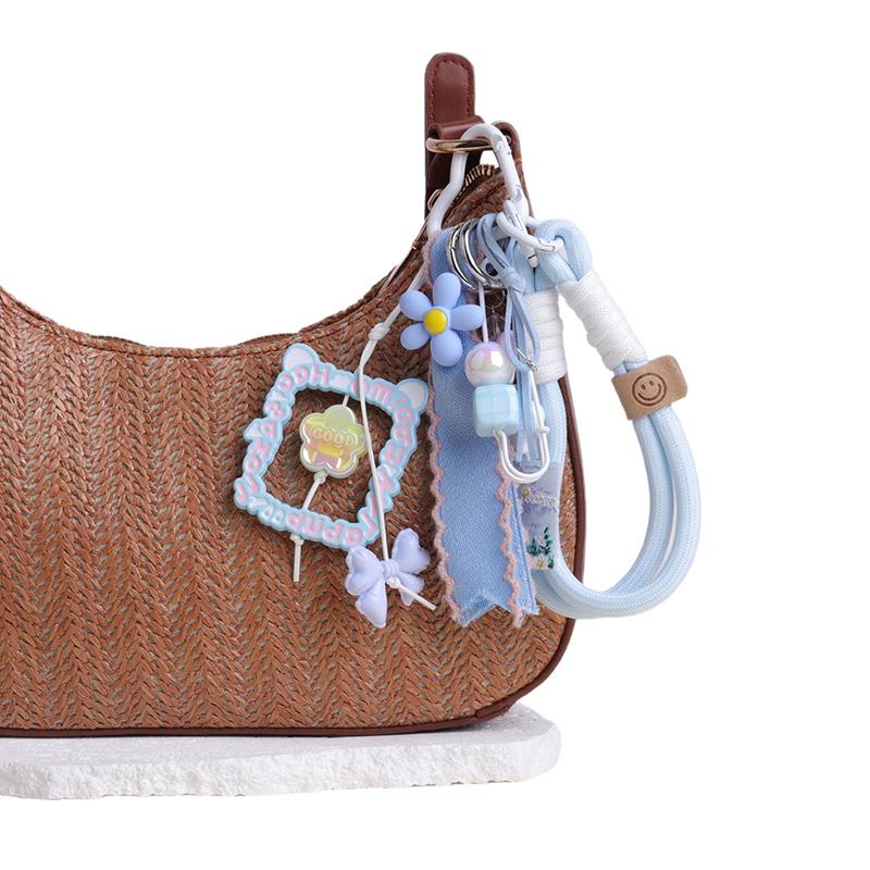 Sweet Girl Summer Dopamine Beaded Keychain Fresh Colour Versatile Ribbon Tassels Backpack Pendant Gift