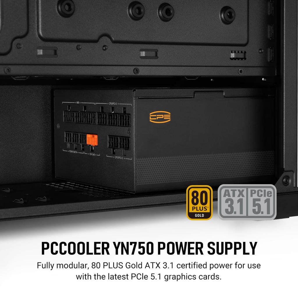 PCCOOLER CPS YN750 Power 80 Plus Gold Certified Fully Modular PCIe ATX Gaming PSU Wide Compatibility 135mm FDB Full Japan Electrolytic Capacitors 10