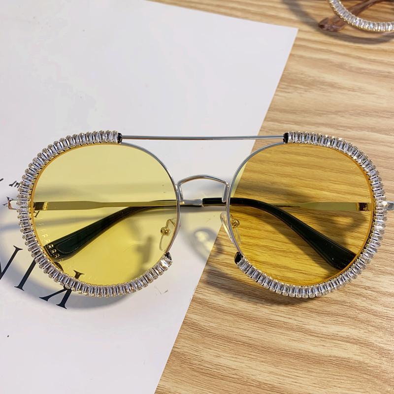 Zircon Oversized Diamond Sunglasses Luxury Round Rhinestones Sun Glasses Women Clear Eyeglasses Shades For Women  Feminino