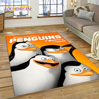 Cute Penguins of Madagascar Cartoon Carpet Rug for Living Room Bedroom Home Sofa Decoration,Kid Area Rug Non-slip Floor Mat Gift