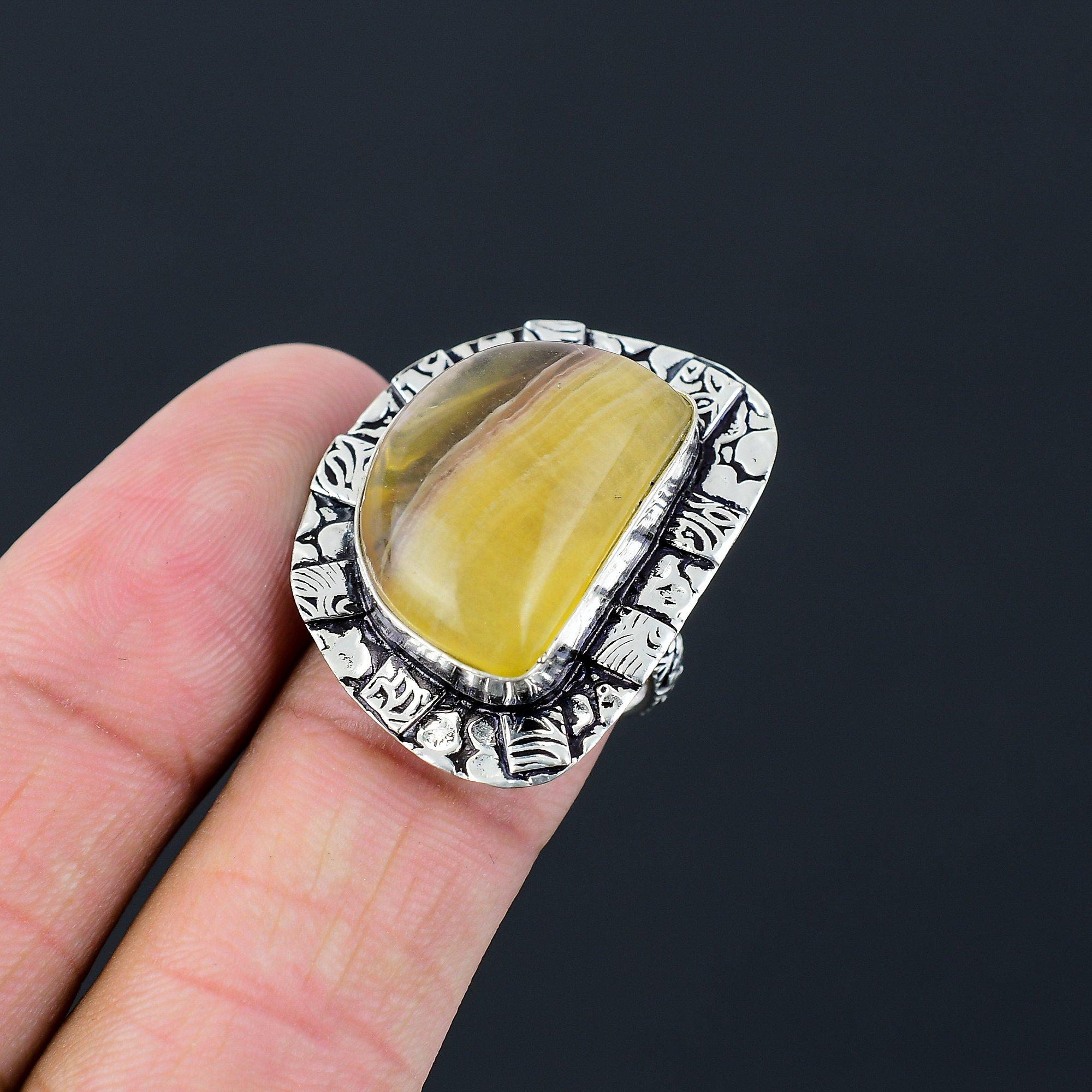 Daughters Day Deal Natural Multi Fluorite Solitaire New Ring Size 7.5 925 Silver 7.5