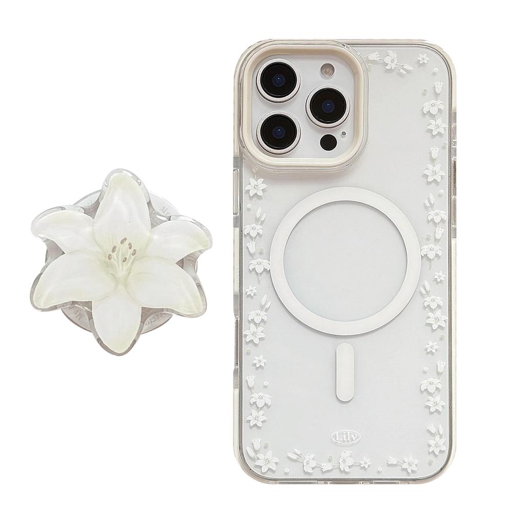 Lily Magnetic Suction Bracket 16pro Max Transparent IPhone 15 Mobile Phone Case Suitable for 13 Anti Fall Fresh 14