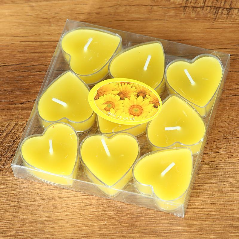 

9 Pvc Boxed Valentine s Day Romantic Proposal Whitening Tea Wax Exquisite Heart-shaped Candles Ins Small Candles Heart-shaped yellow box (9 pcs)