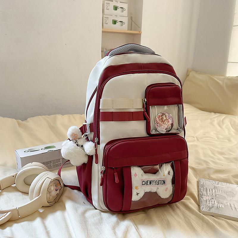 

High value ins wind schoolbag junior high school girls backpack high school students large capacity cute pain bag dopamine backpack single bag красный