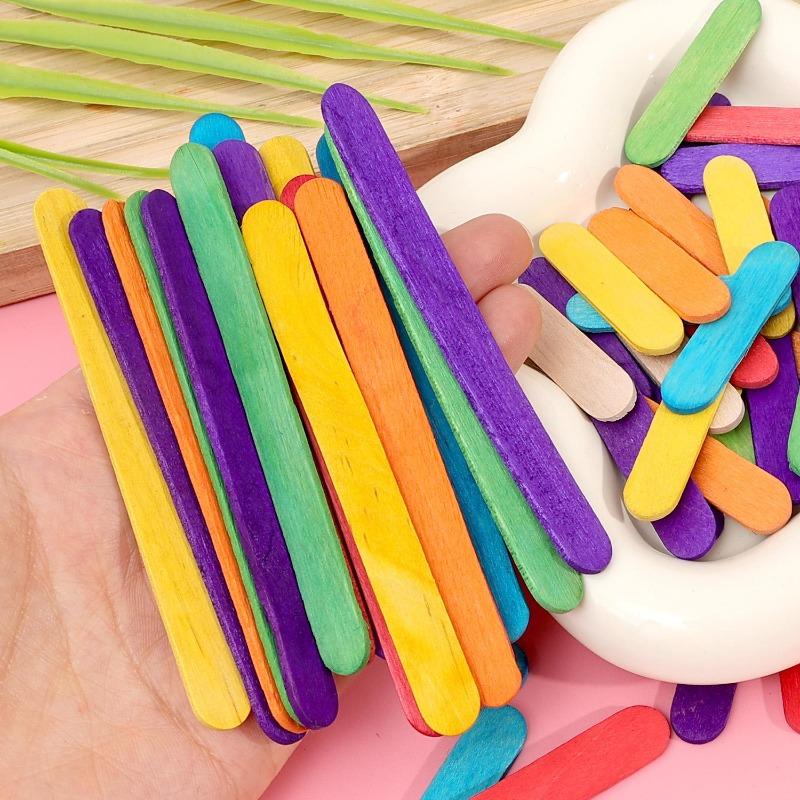50/500PCS Wooden Coloured Lollipop Sticks Wood Craft Making Sticks Creative Multifunctional Crafts Arts Molds Building Sticks