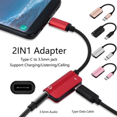 Cable Connector USB C 2in1 Audio Convertor AUX Splitter Headphone Jack Type-C To 3.5mm Adapter