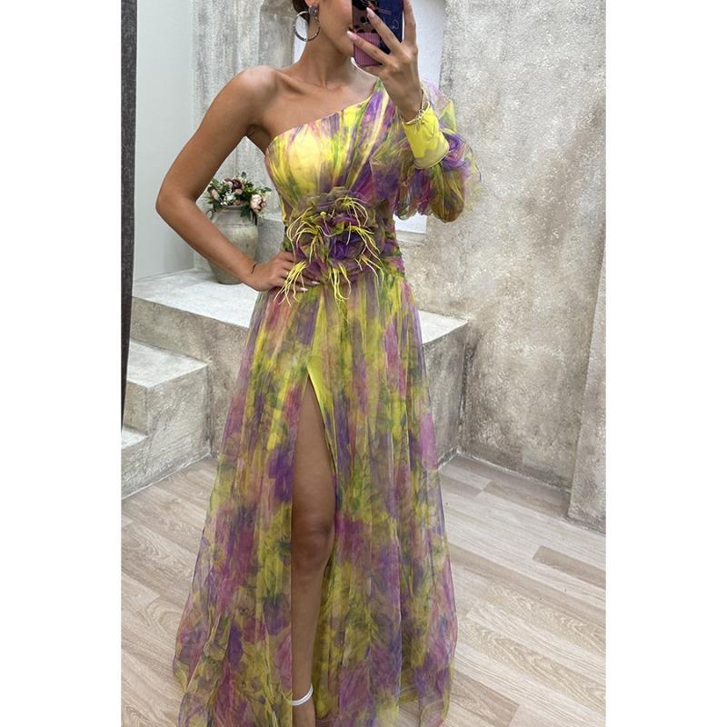 New party mesh slanted shoulder dress, casual fashion dress for women
