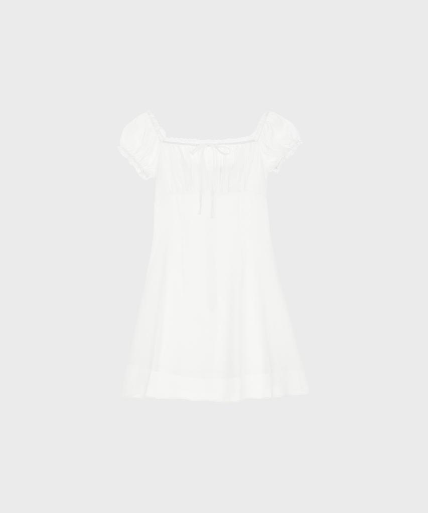 Alkialka Puff Chiffon Mini Dress (Ivory)