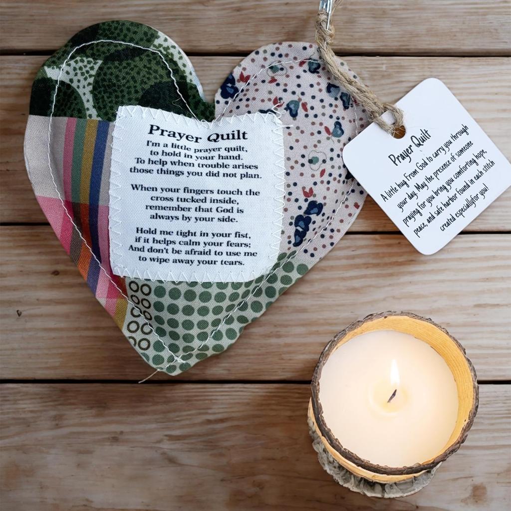 2-Pack Handmade Prayer Quilt with Cross ide, Pocket Size Comfort Quilts, Christian Sympathy Gift, 4 x 4 inches