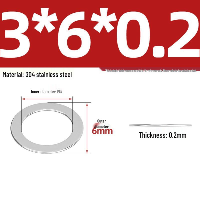 304 Stainless Steel Ultra-Thin Flat Washers - Available in Thickness: 0.1mm, 0.2mm, 0.3mm, 0.5mm