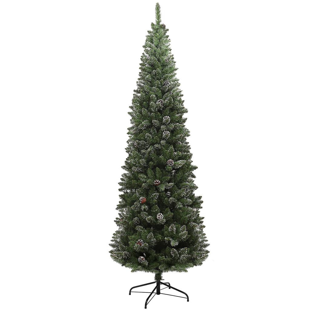 Artificial Christmas Tree 225 Cm with 980 Branches 38 Pine Cones and Metal Stand Christmas Tree for Living Room Indoor Green