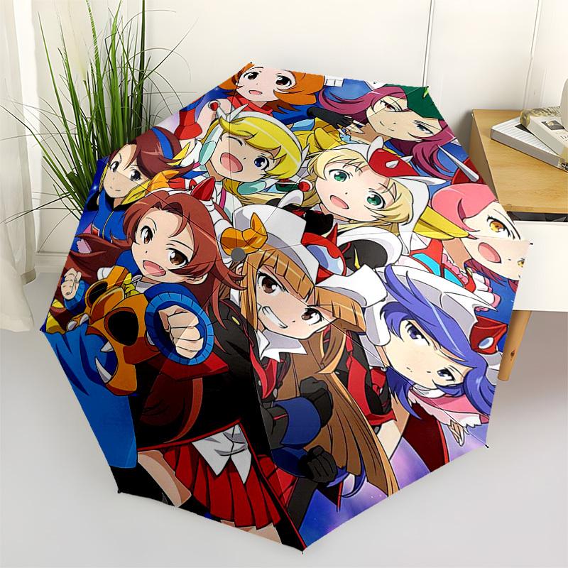 

1pc Rainbow Battle Girls Outdoor Umbrella - Automatic Opening/Closing, 3-Fold Design, 8-Bone Iron Frame, Perfect Gift for Fans, Travelers, Daily