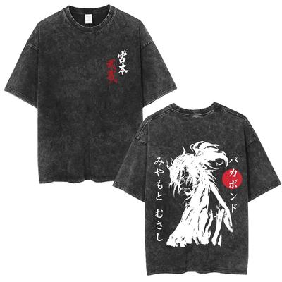 Anime Vagabond Miyamoto Musashi Vintage Washed T-shirt Men Women Retro Cotton Oversized T Shirt Male Manga High Quality T-shirts