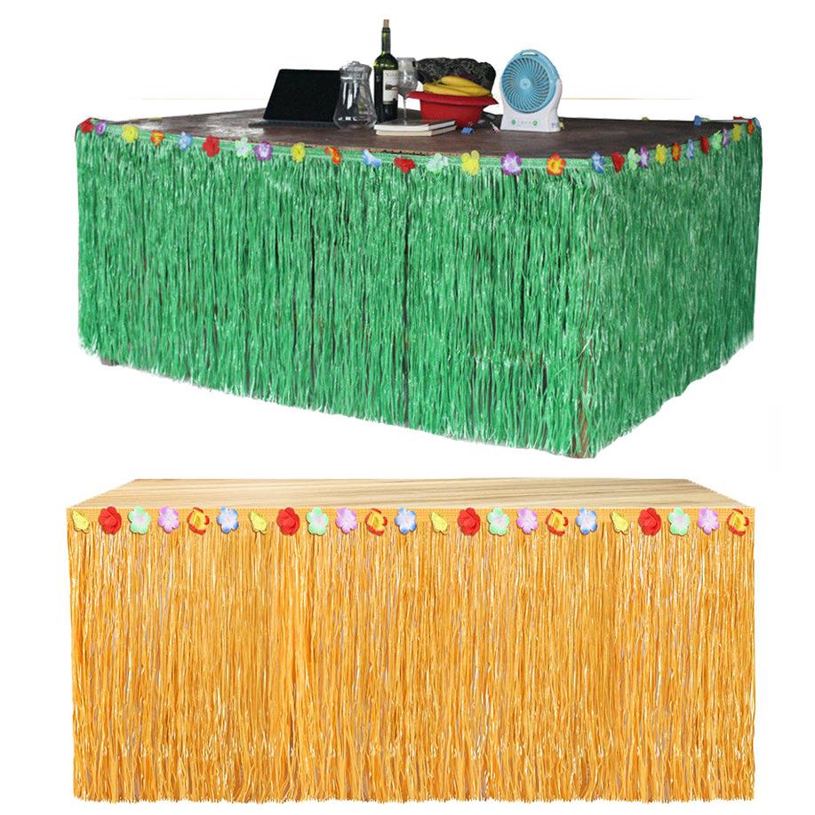 Hawaiian Party Table & Wall Decoration Set with Straw Skirt