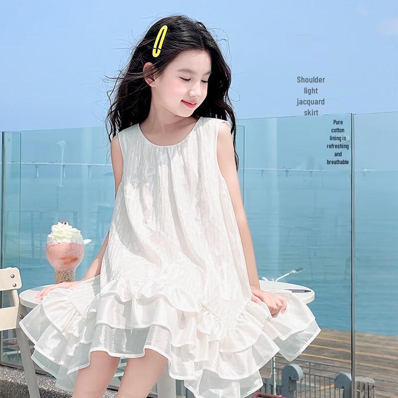 Girl s Sweet Jacquard Sleeveless Princess Dress XL