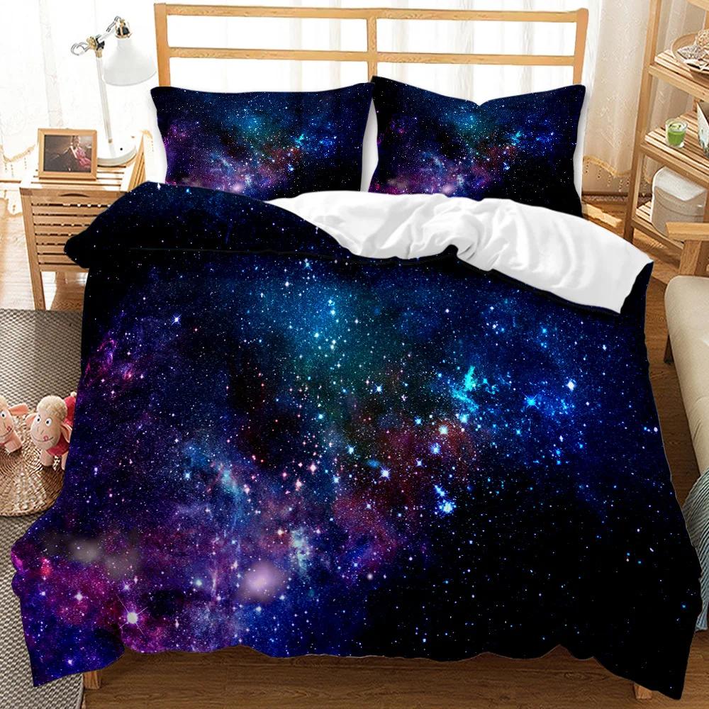 Sternenhimmel Bettbezug Staubige Gaswolke Nebel und Sternhaufen im Weltraum Polyester Bettwäscheset Doppel Queen King Size