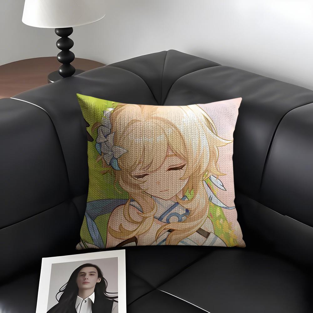 Lumine Cute Genshin Impact Cushion Cover Natural Linen Organic Fabric Double-Sided Printing Sofa Home Decor Gift Pillow Case