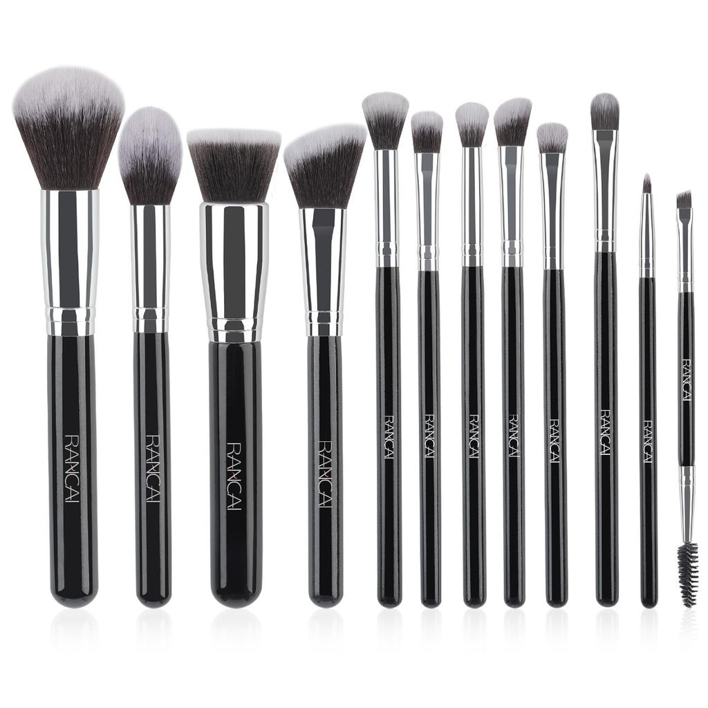 12 Brown Makeup Brush Set with Bag Soft Loose Powder Blush Brush Foundation Brush Eyeshadow Brush