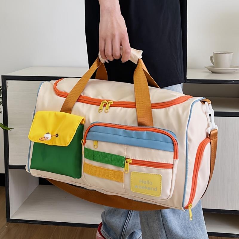 Large Capacity Oxford Fabric Gym Duffel Bag with Shoe Compartment & Adjustable Shoulder Straps, Multi-Pocket Travel Bag for Women