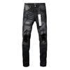 Mens Slim Fit Distressed Denim Jeans With Embroidered Patch Vintage Ink Wash Stretch Cotton Streetwear Style