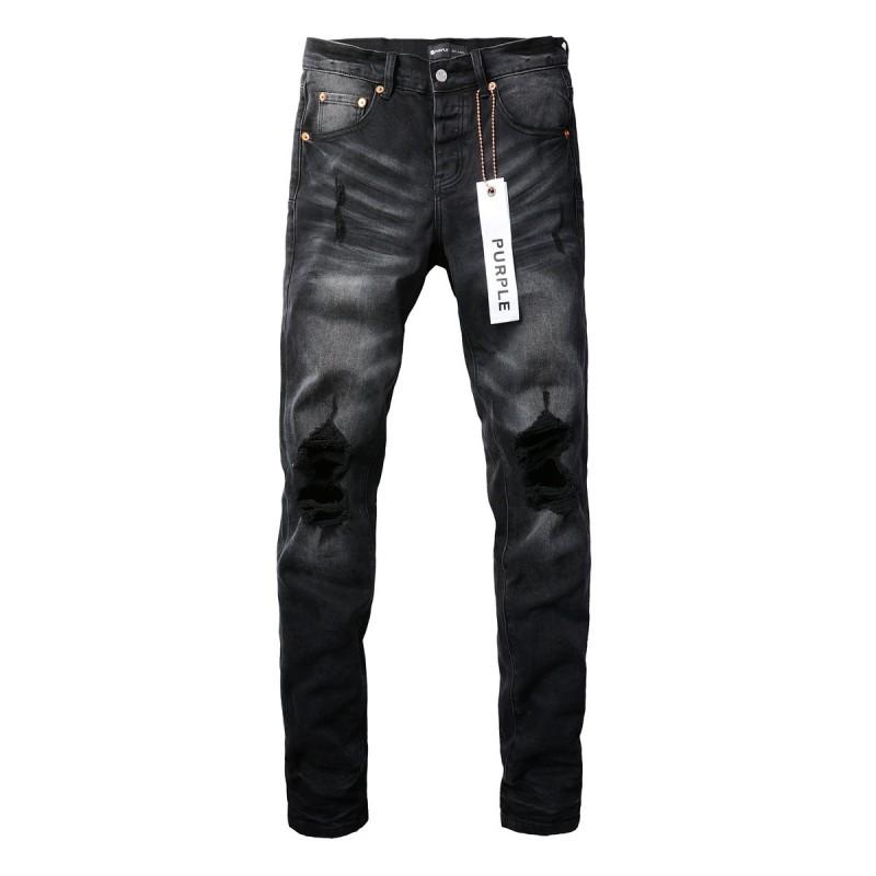 Mens Slim Fit Distressed Denim Jeans With Embroidered Patch Vintage Ink Wash Stretch Cotton Streetwear Style