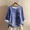 Women's Casual Three-quarter Sleeve Round Neck Gradient Color Printed Cotton And Linen Top