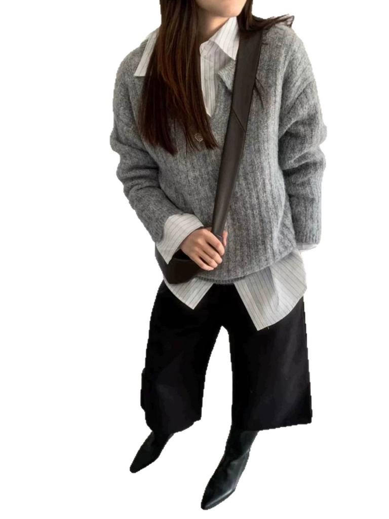 Korean Style Casual Slimming Long Sleeve Polo Pullover Sweater Coat 2026