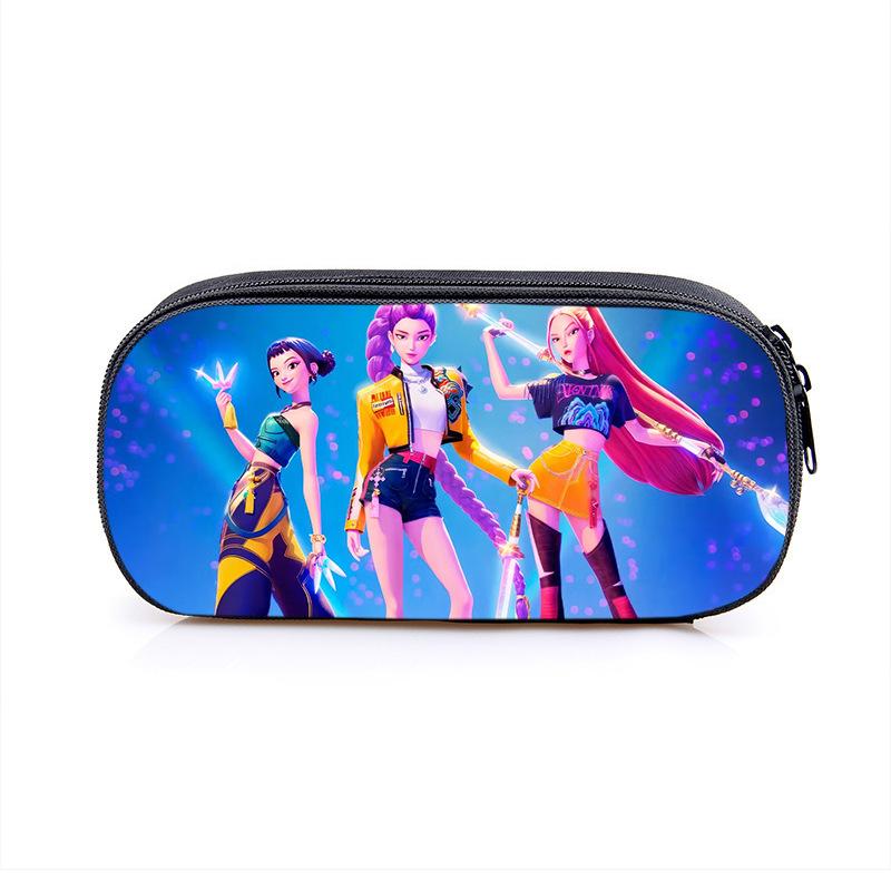 2025 Demon Hunters Cartoon Student Polyester Pencil Bag Secondary Element Stationery Box Fabric Pencil Case Hot