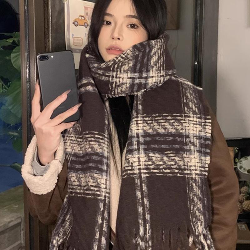 New Knitted Vintage Scarf Headscarf Winter Women Men Plaid Tassel Warm Scarve Pashmina Mujer Femme Male Pareo Wrap Shawl Unisex