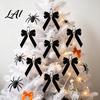Halloween Tree Hanging Decor Velvet Bows with Skull Ornaments for Decoration Black Gothic Home Decoration Flannel Bow Pendant Holiday Party Skeleton