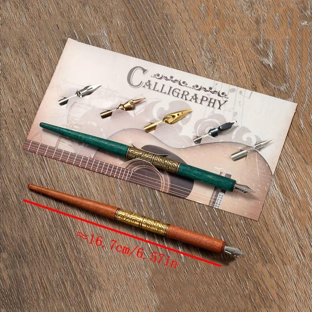 With 5 Nibs Calligraphy Pen Wood Handle Dipping Pen Multifunction Dip Pen Set School Supplies