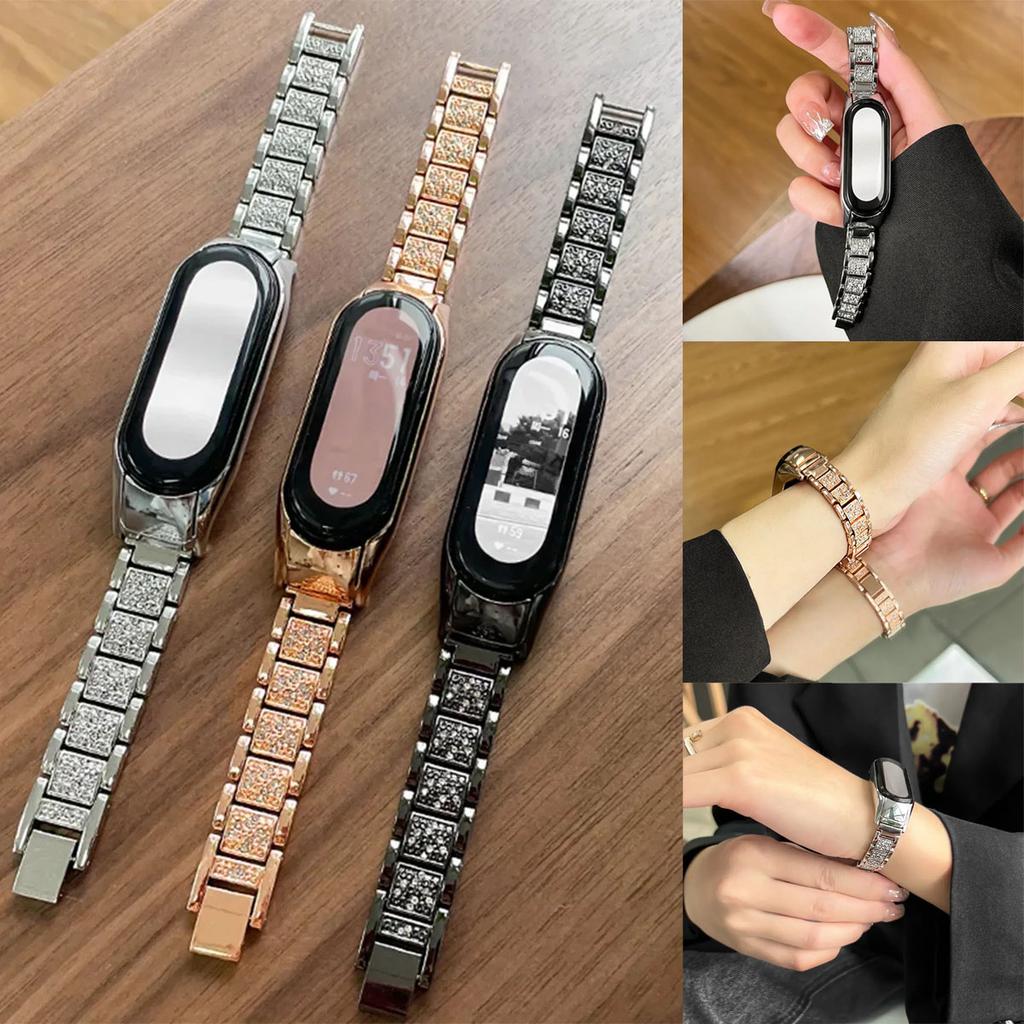 Μεταλλικό Λουράκι Για Xiaomi Mi Band 9 8 7 6 5 4 3 Βραχιόλι Πολυτελείας με Γκλίτερ Πλήρως Διαμαντένιο Ανοξείδωτο Ατσάλι Λουράκια Ρολογιού Προμήθειες