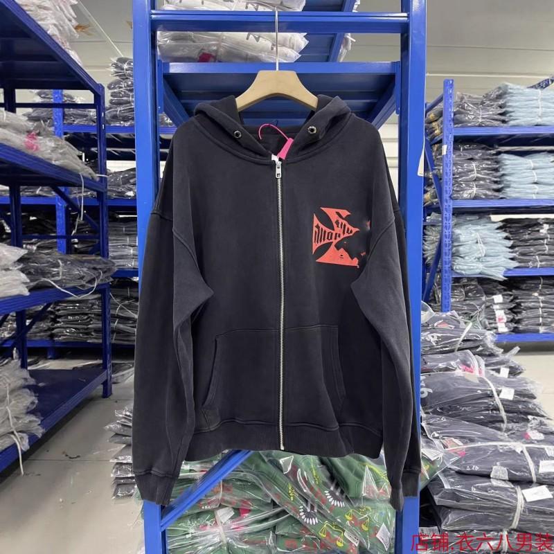 Mens Oversized Hooded Zip-Up Sweatshirt With Graphic Print Cotton Blend Fall Winter Streetwear