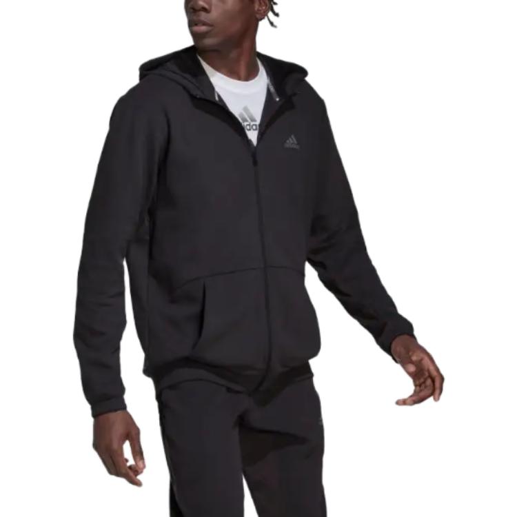 Adidas Solid Color Casual Sports Zip-Up Stand Collar Jacket Men Outerwear Black HL2403