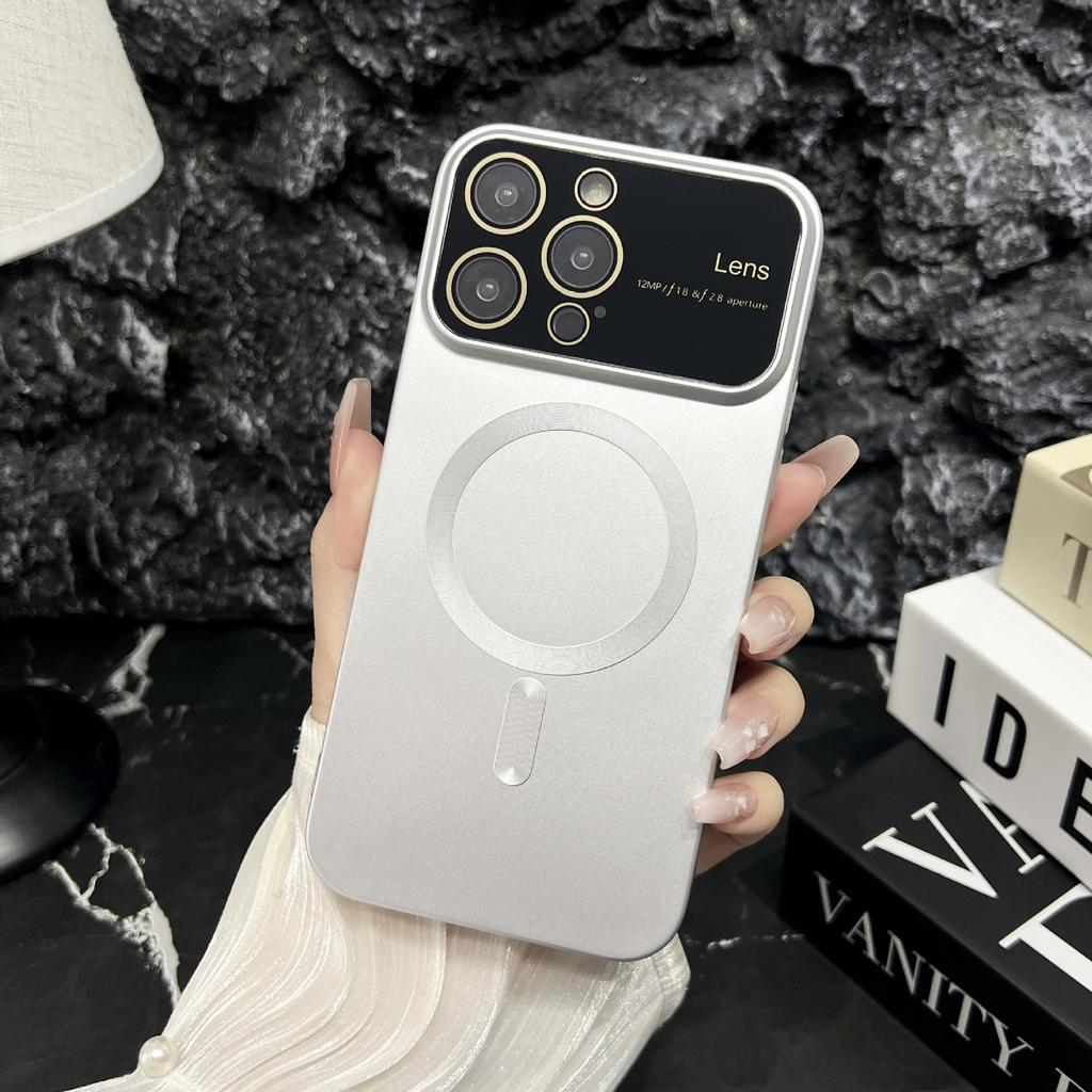 Applicable To IPhone 15 Fine Hole Metal Paint Large Window Apple 14 Magnetic Suction Magsa Fuel Injection TPU Drop Protection Case
