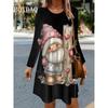 Winter Women's Christmas Party Dress Fashion 3D Trend Funny Santa Claus Printed Dress Long Sleeve O-Neck