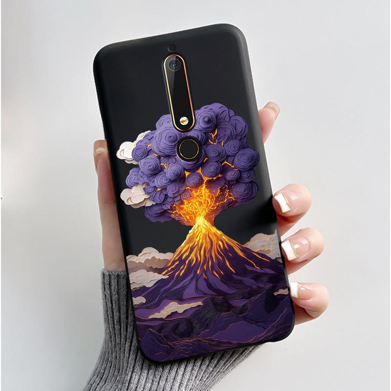 Custodia Per Nokia 6.1 6.1 Plus Custodia Antiurto Estetica Moda Cartone Animato Gatto Carino Nera Gomma Silicone Morbida Cover Bumper Alloggiamento