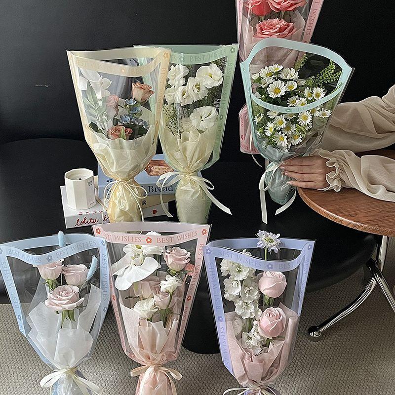 50Pcs Single Bouquet Flower Wrapping Paper Transparent Cellophane Gift Packaging Bag Wedding Birthday Party Florist Packing Bags