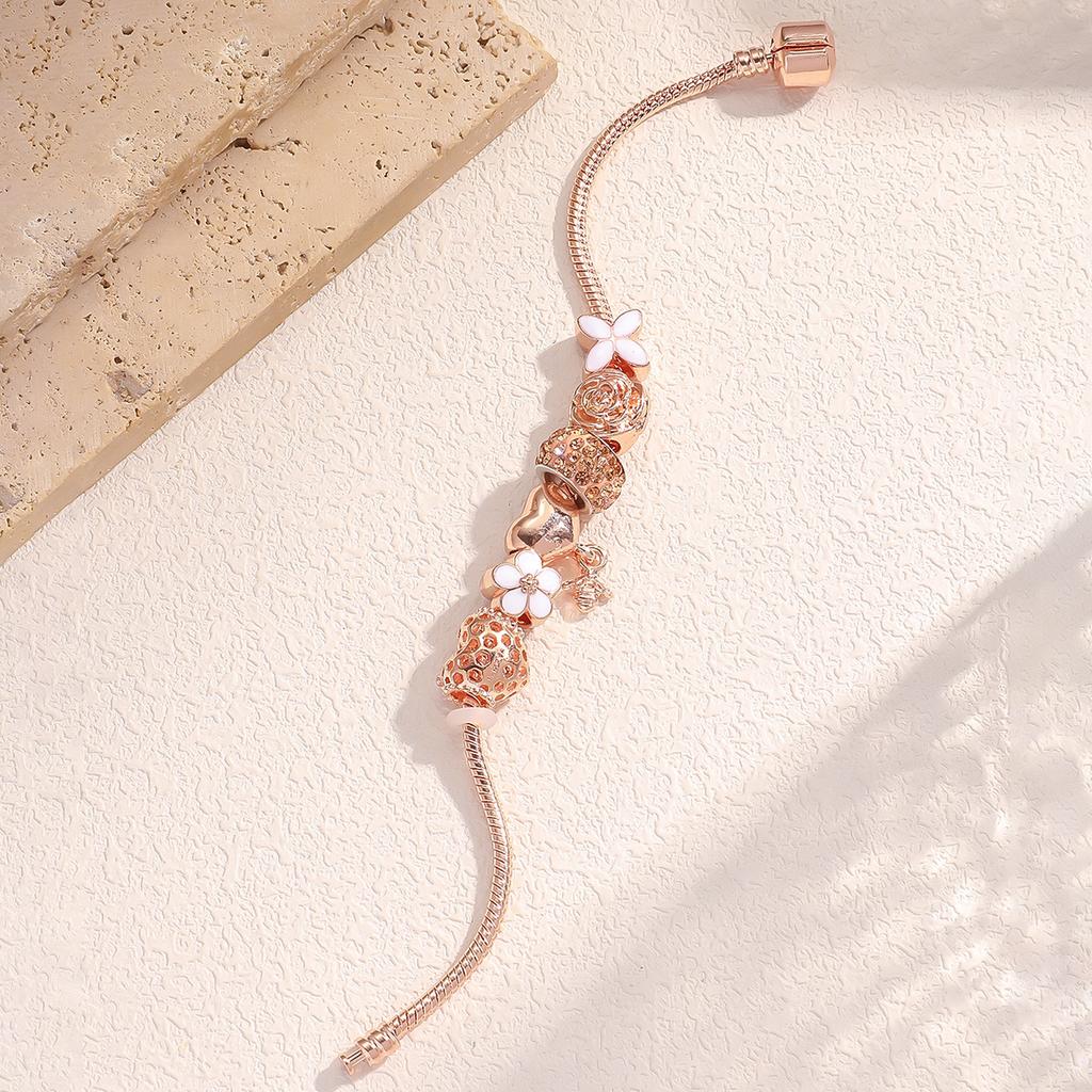 1PC Women's Fashion Pan Family Multi Element Flower Little Gold Beaded Bracelet Date Travel Banquet Party Holiday Dressing Gift