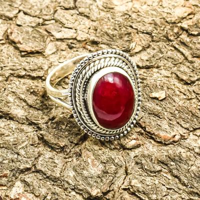 Indischer Rubin Edelstein Ring 925 Sterling Silber handgefertigter Ring Designer ovaler Rubin Ring roter Edelstein Ring Geschenk für sie Rubin Ring Schmuck