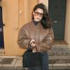 Womens Winter Faux Leather Zipper Jacket Classic Retro Street Style Batwing Cut Short Length In Black Gray Brown
