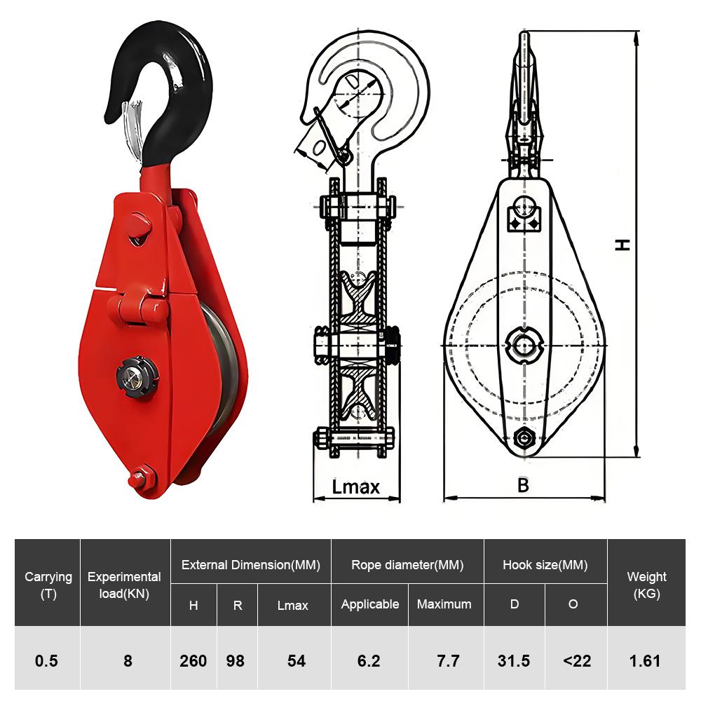 

0.5-3T Hoist Pulley Crane Hook Pulley Single Wheel Lifting Pulley Electricity Open Chain Ring Iron Pulley Crane Accessories