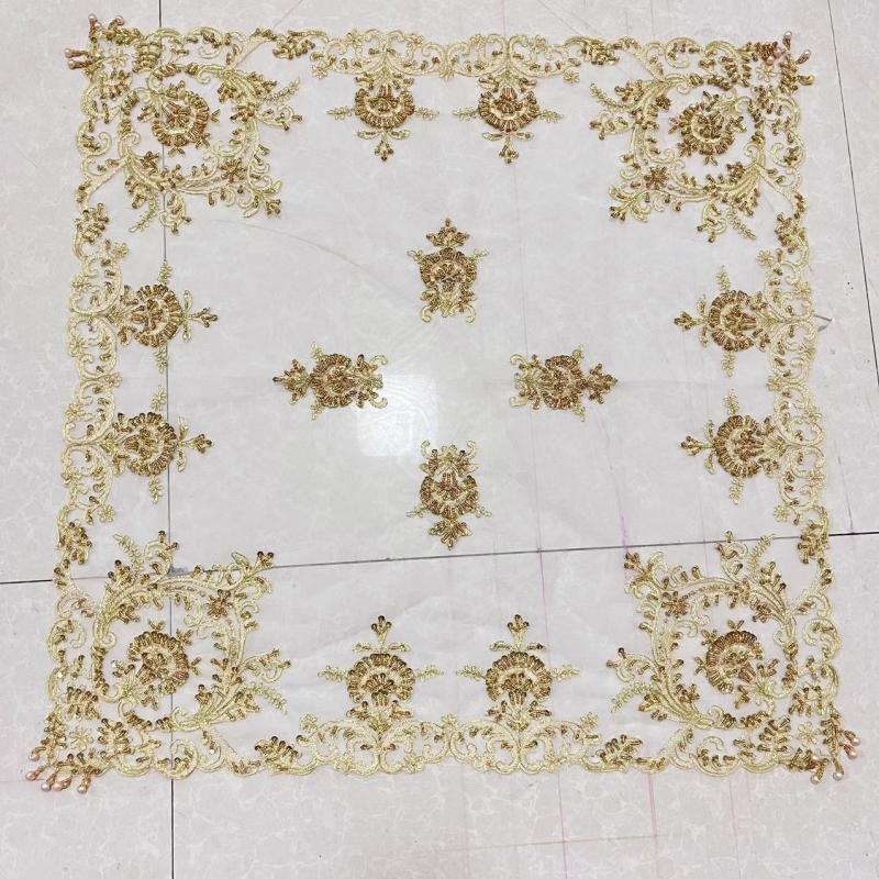 European hand beaded embroidered square gold tablecloth table mat set birthday party holiday living room bedroom decoration