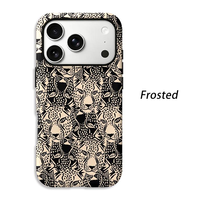 Abstract Safari Modern Leopard Face Animal Print Pattern Line Film Aesthetic Protective Shockproof Bumper Phone Case For iPhone 14 15 16 Pro Max Plus