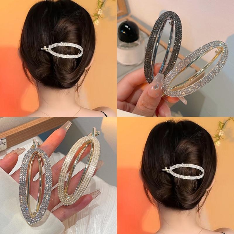Rhinestones Banana Hair Barrettes Slip Resistant Grip For Women Girls High Ponytail Styling Accessories