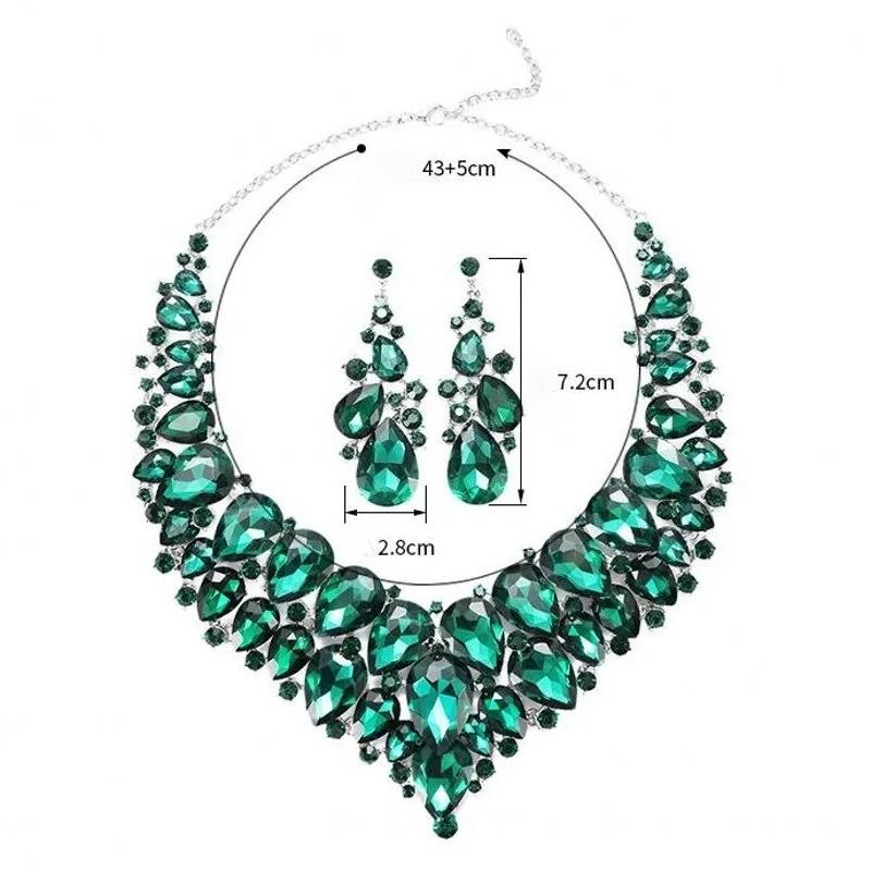 Vanndråpe Grønn Krystall Smykkesett for Kvinner Bryllupsfest Smykketilbehør Øredobber Halskjede