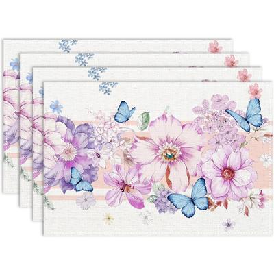 Rosa Blommig Bordstablettset Blomma Fjäril Akvarell Gårdshus Semester Café Bordsunderlägg för Fest Kök Matsalsdekoration