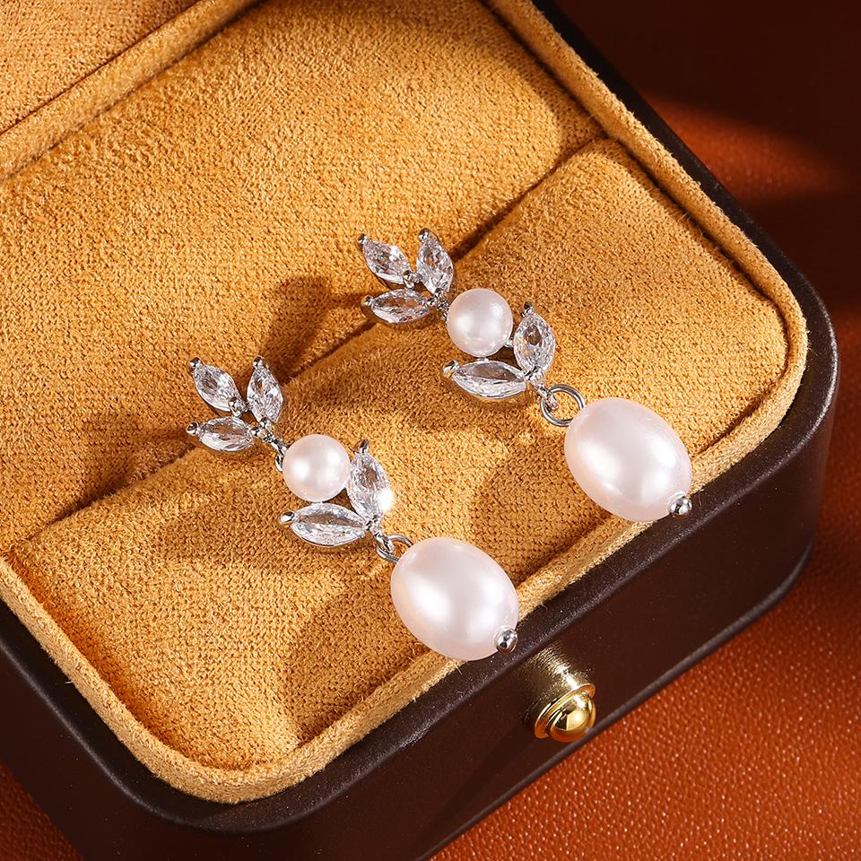 ZAKOL Three Leaves Zircon Teardrop Shape Zircons Drop Dangle Earrings for Women Gorgeous Romantic Bridal Earrings Wedding Zircon